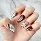 Luxury Grey Brown Handmade 3D Press-On Nails