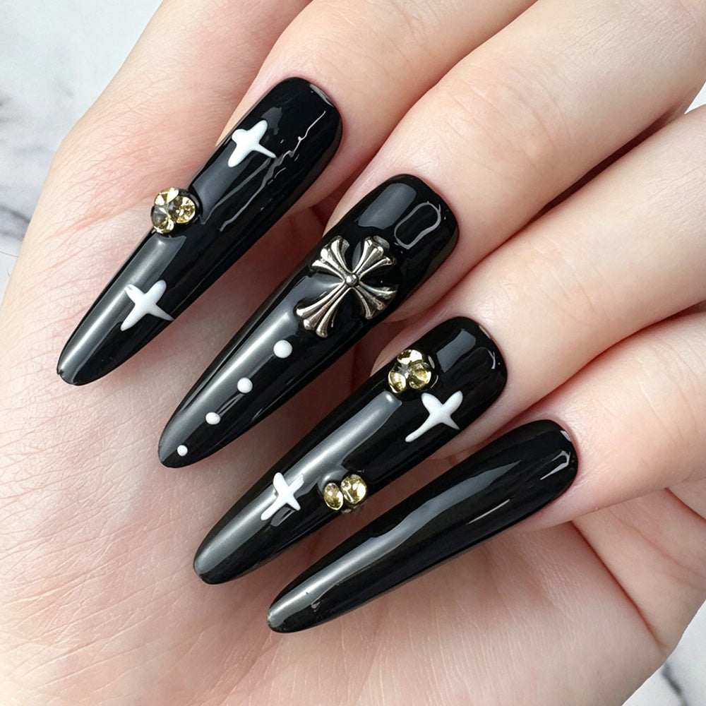Glossy Black Gothic 3D Press-On Nails