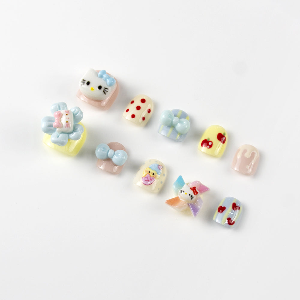 Kids Press-On Nails with 3D Bow & Cartoon Designs | Wholesale OEM/ODM