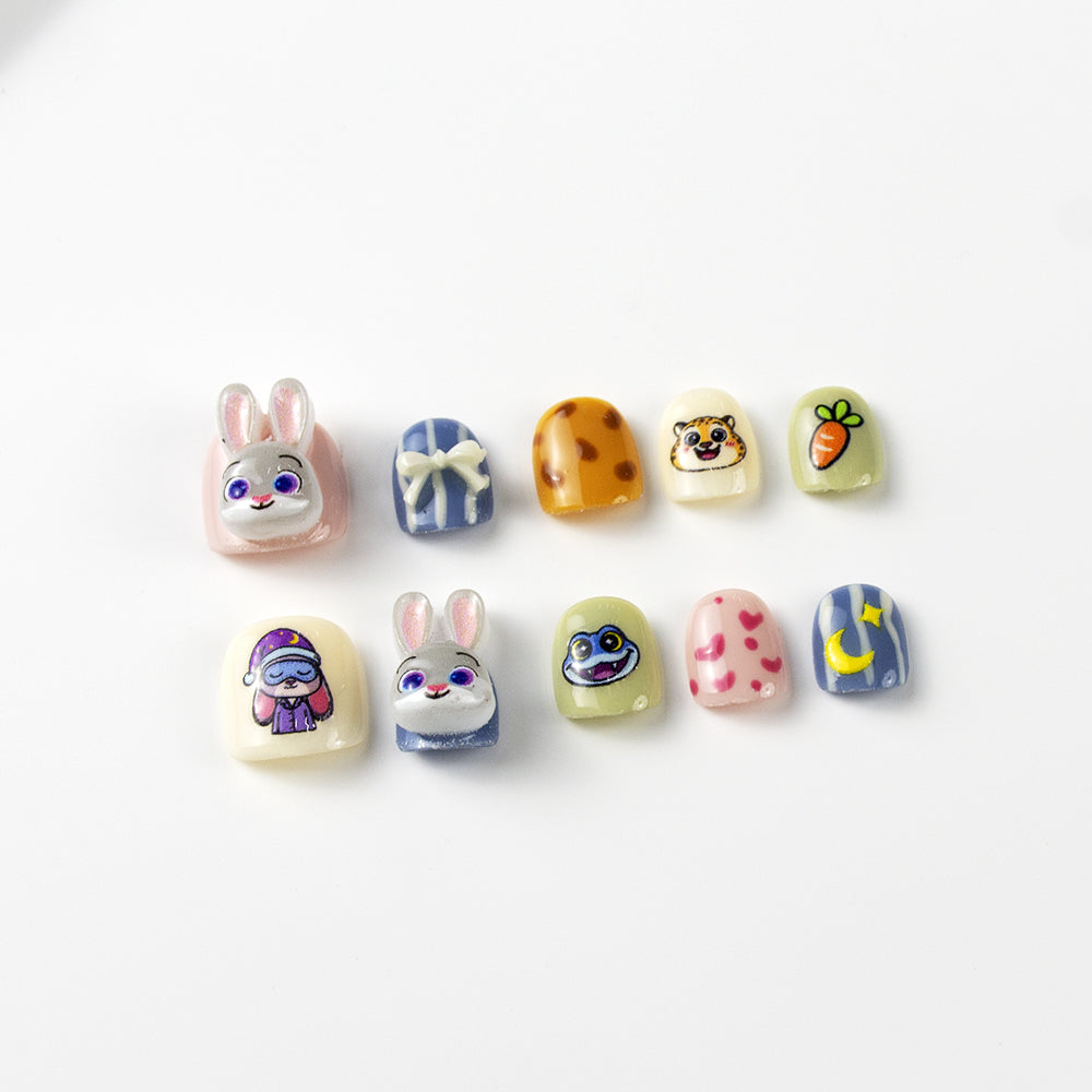 Kids Press-On Nails with 3D Rabbit & Cartoon Designs | Wholesale