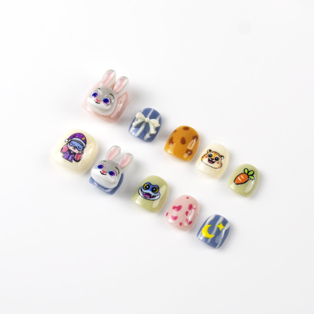 Kids Press-On Nails with 3D Rabbit & Cartoon Designs | Wholesale