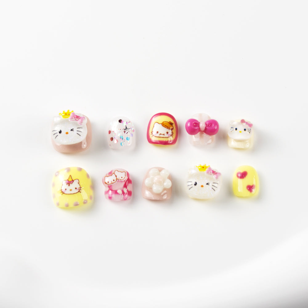 Kids Press-On Nails with 3D Bow & Cat-Inspired Designs | Wholesale