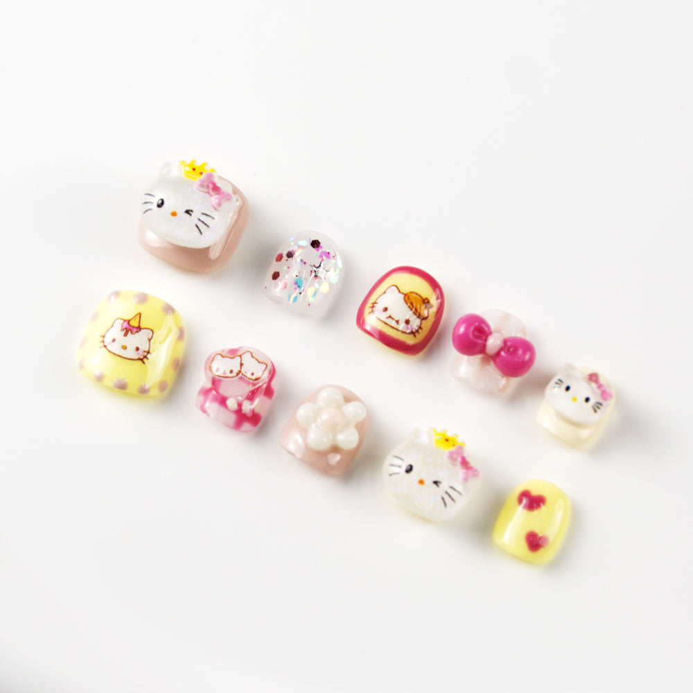 Kids Press-On Nails with 3D Bow & Cat-Inspired Designs | Wholesale
