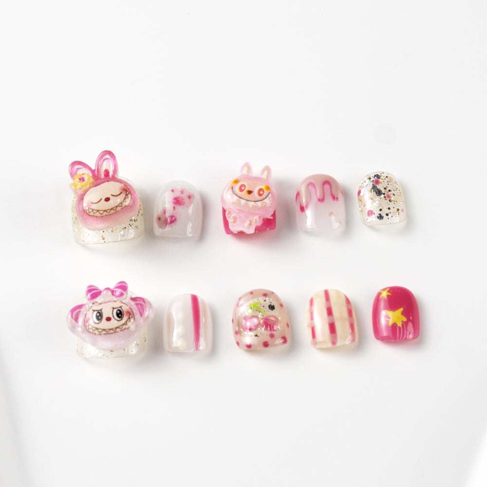 Kids Press-On Nails with 3D Rabbit & Glitter Designs | Wholesale