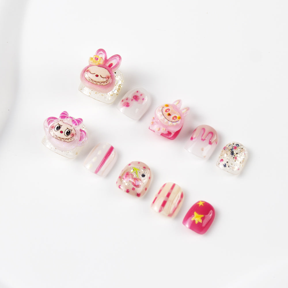 Kids Press-On Nails with 3D Rabbit & Glitter Designs | Wholesale