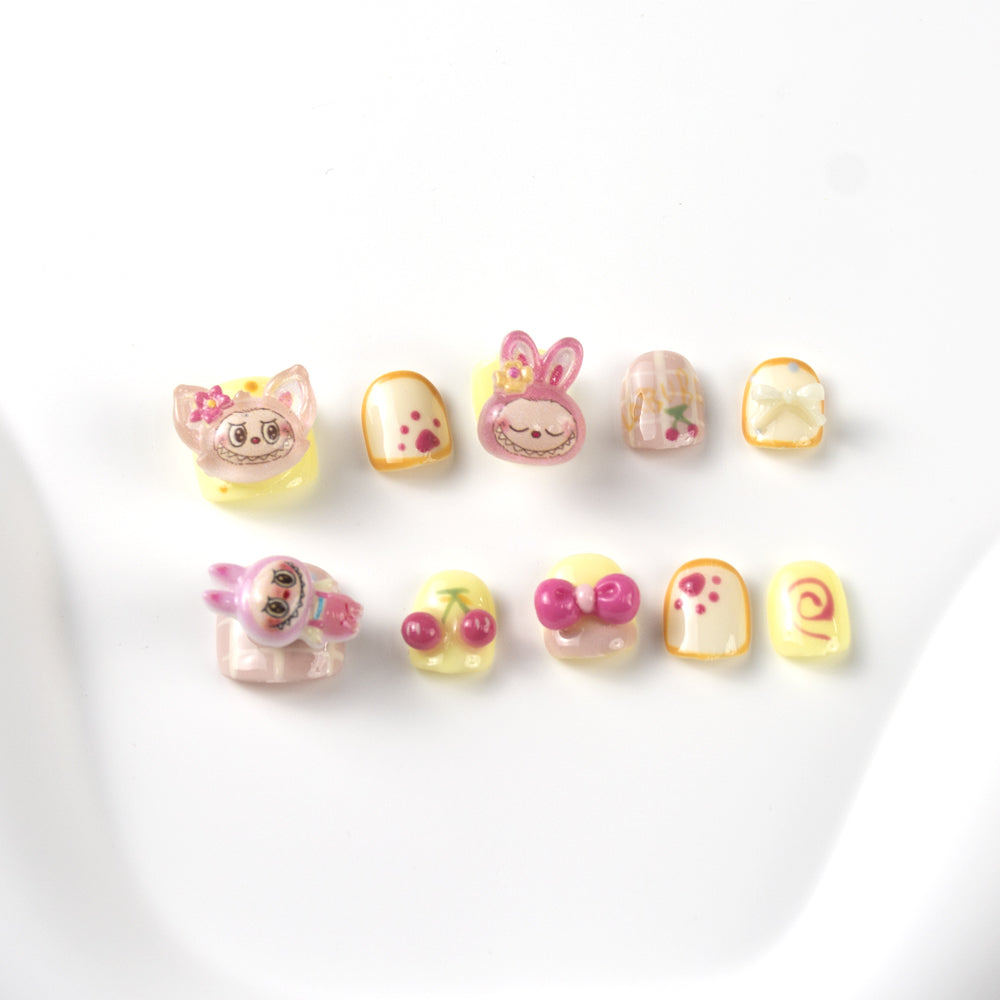 Kids Press-On Nails with 3D Rabbit, Cherry & Bow Designs | Wholesale