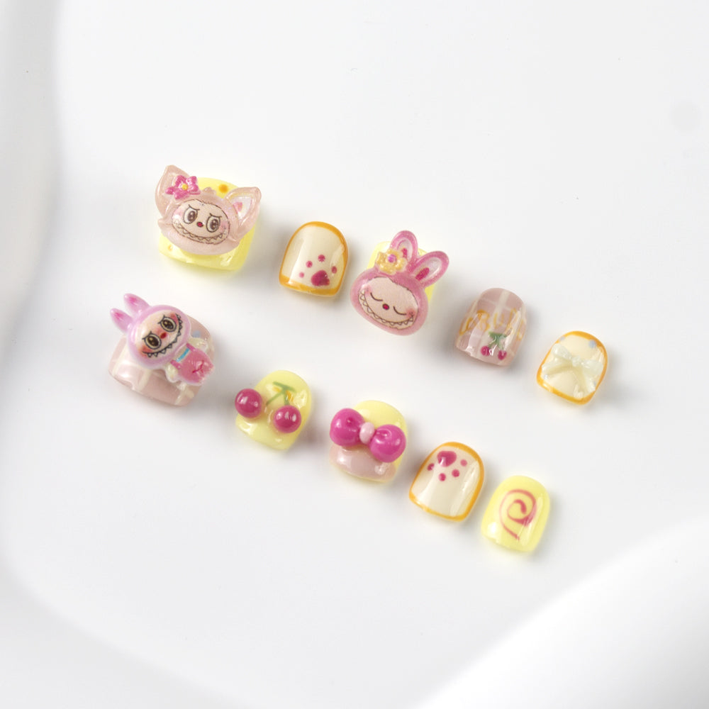 Kids Press-On Nails with 3D Rabbit, Cherry & Bow Designs | Wholesale