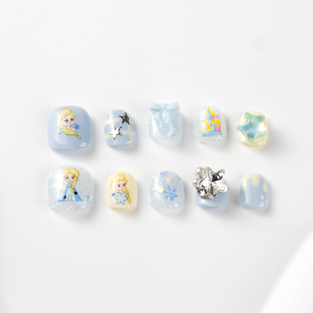 Kids Press-On Nails with Princess & Snowflake Designs | Wholesale