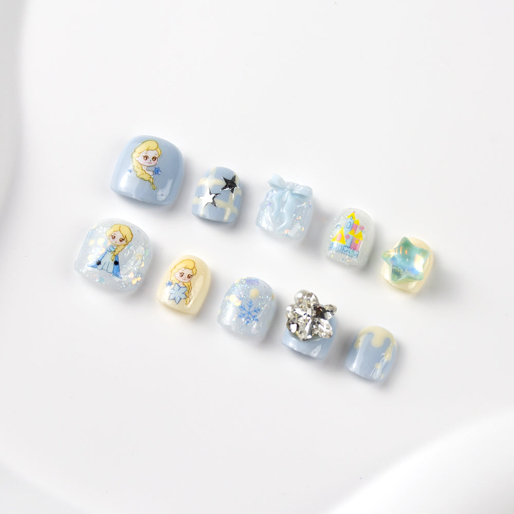 Kids Press-On Nails with Princess & Snowflake Designs | Wholesale