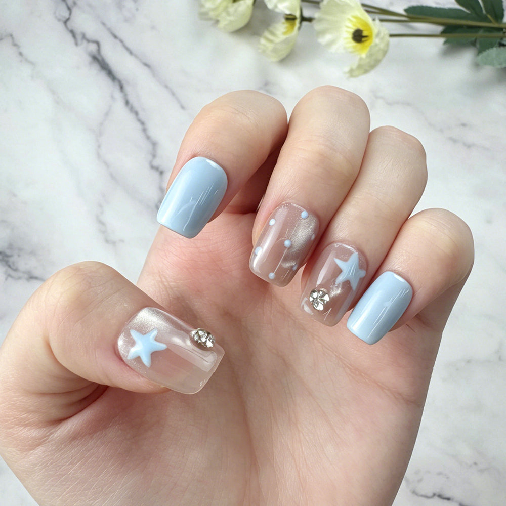 Ocean Blue Starfish Handmade Press-On Nails