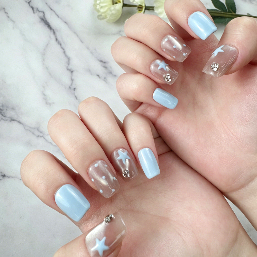Ocean Blue Starfish Handmade Press-On Nails