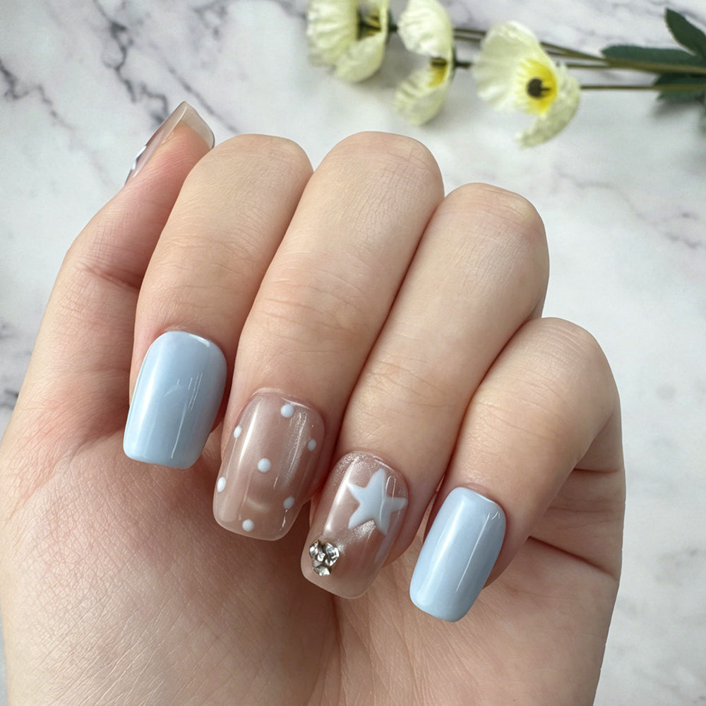 Ocean Blue Starfish Handmade Press-On Nails