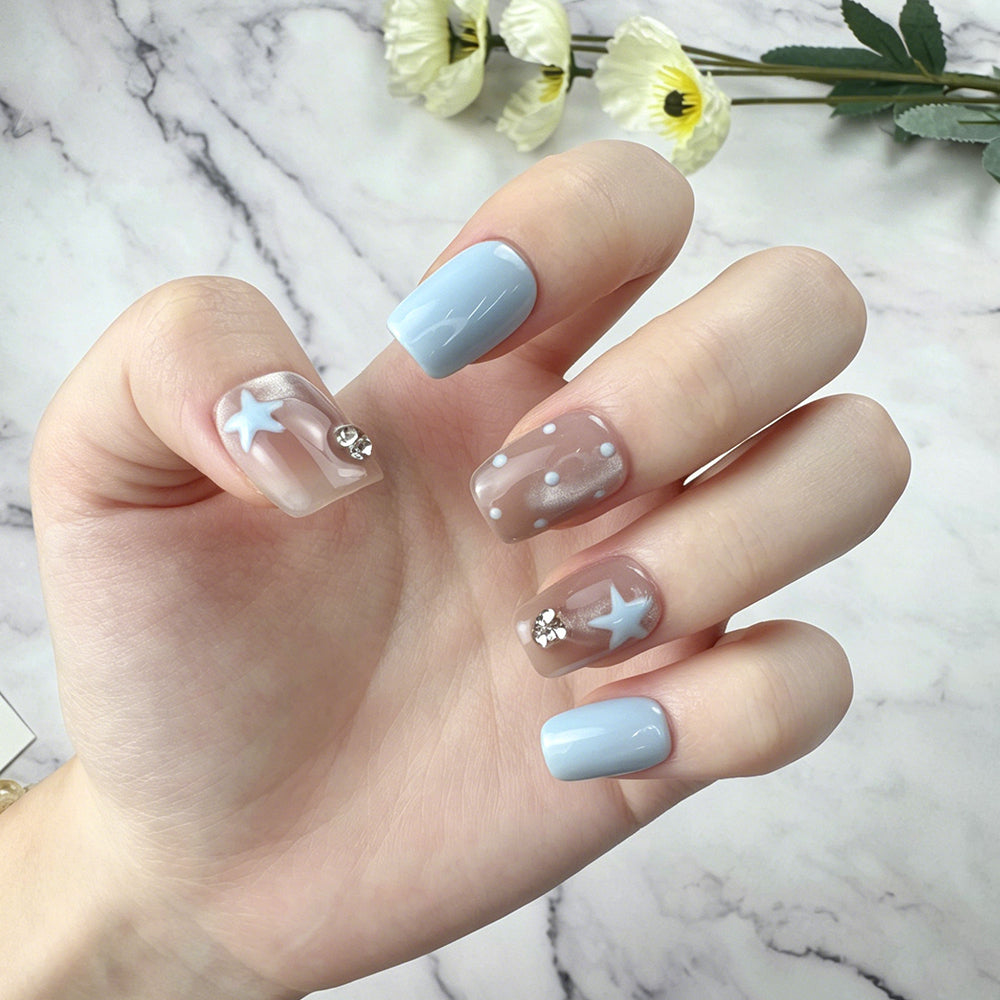 Ocean Blue Starfish Handmade Press-On Nails