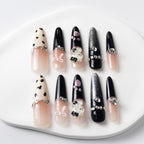 Cute Black & Pink Handmade 3D Press-On Nails