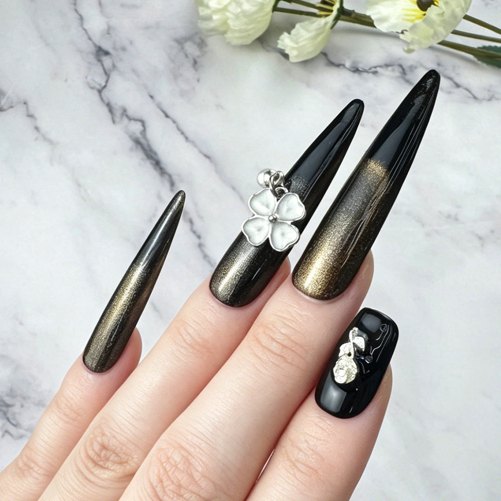 Luxury Black Gold Handmade Press-On Nails