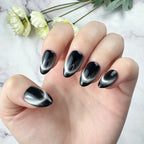Minimal Black Silver Cat Eye Press-On Nails