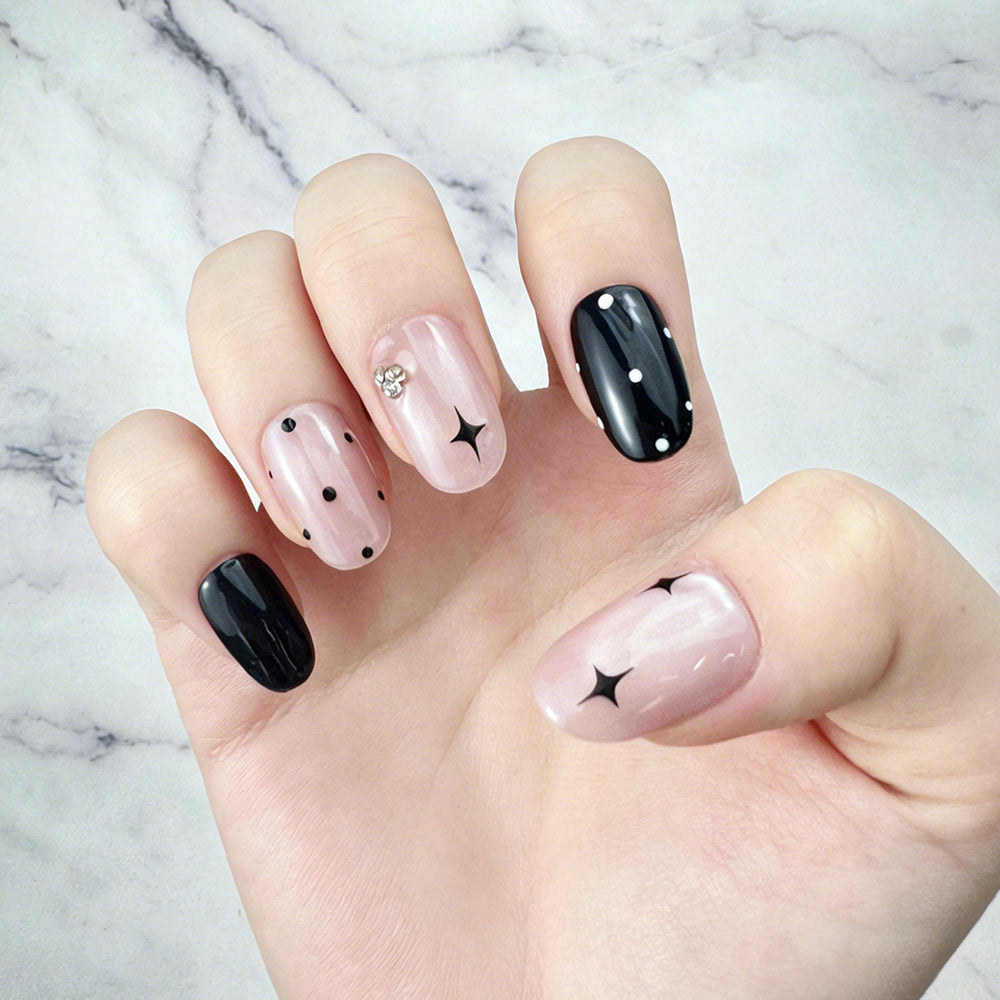 Cute Black Pink Handmade Press-On Nails