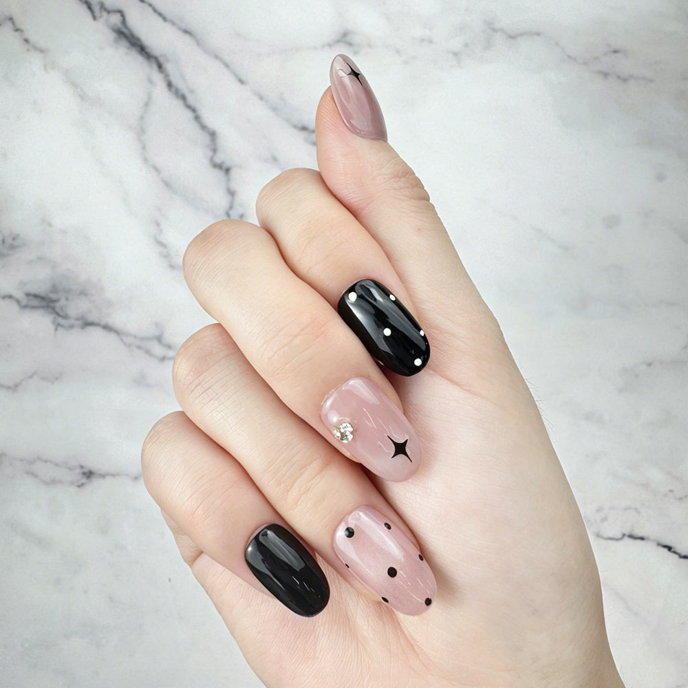 Cute Black Pink Handmade Press-On Nails
