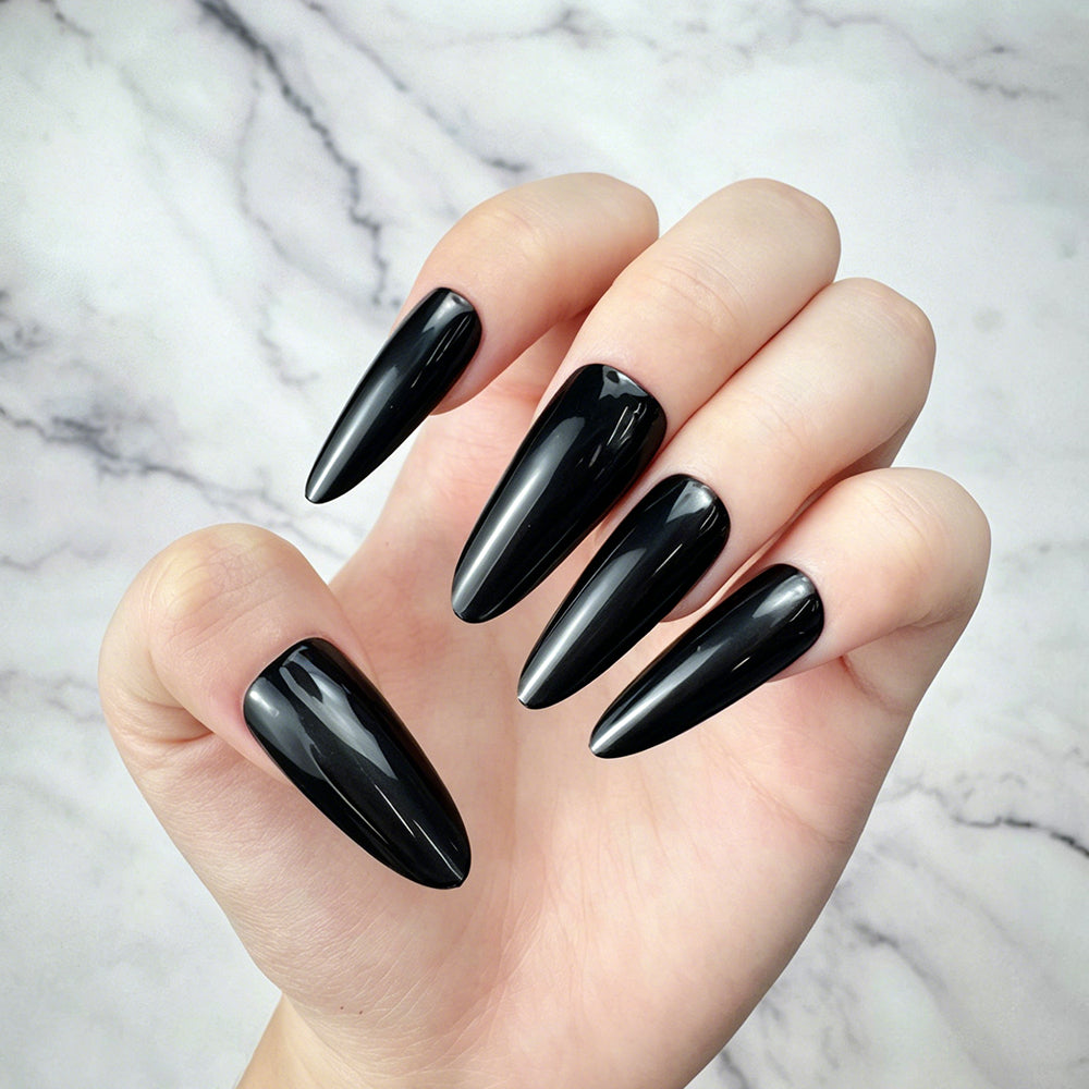 Handmade Glossy Black Stiletto Press-On Nails