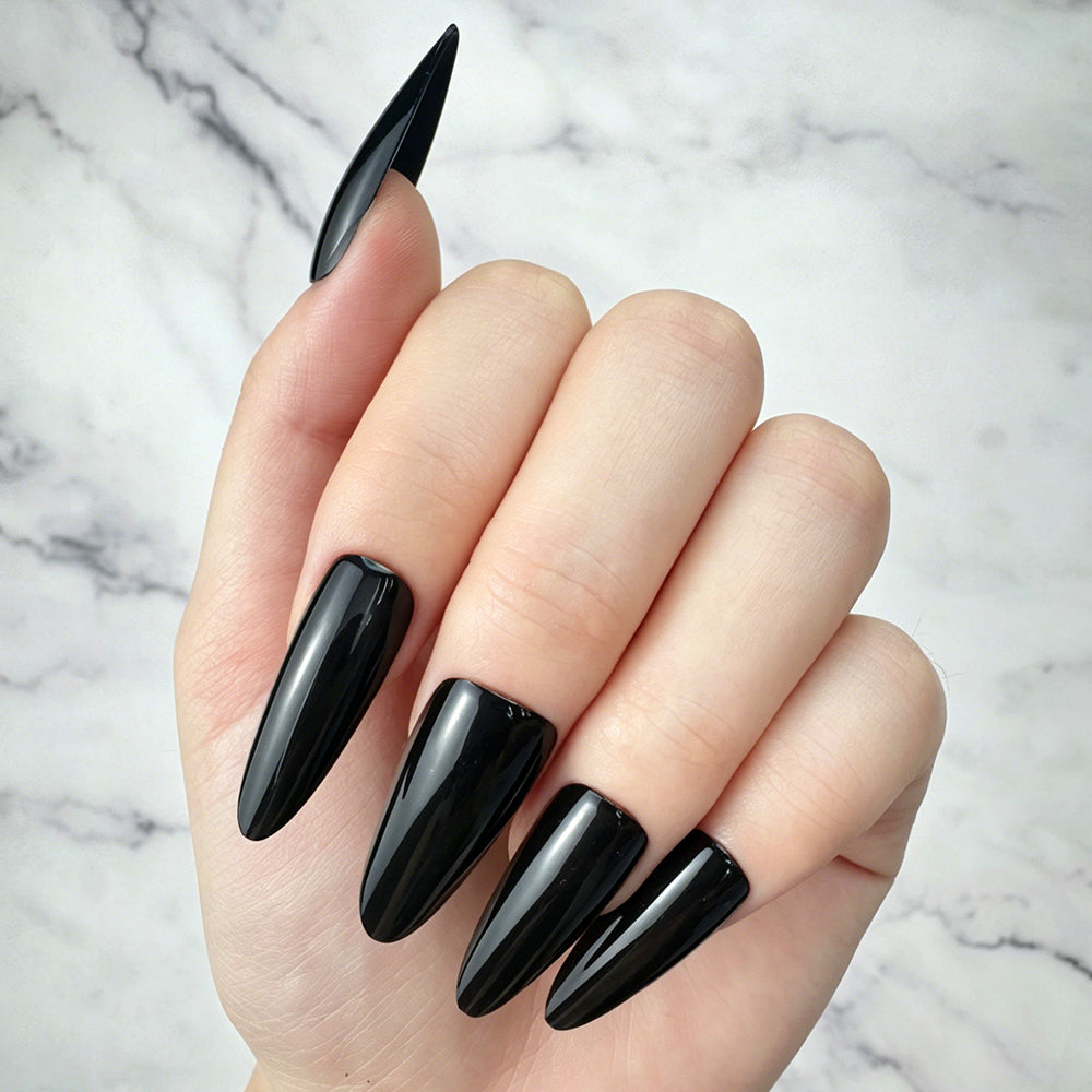 Handmade Glossy Black Stiletto Press-On Nails