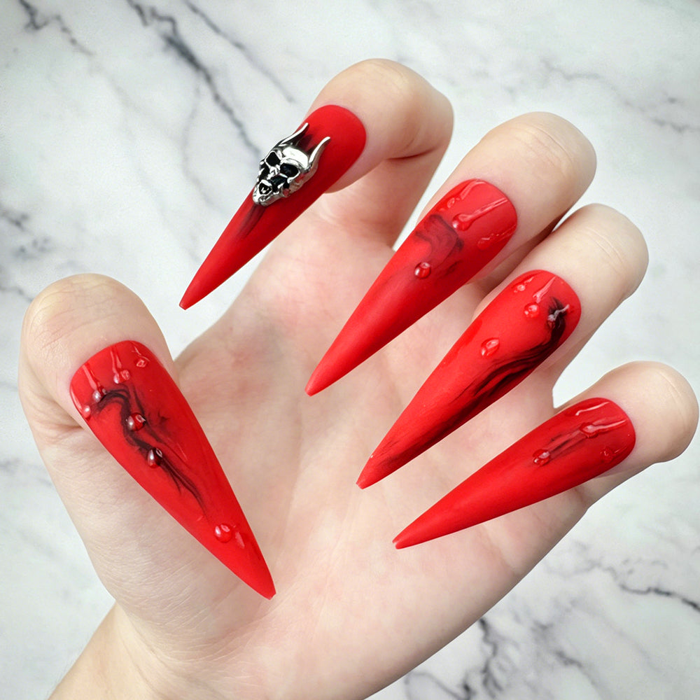 Gothic Red Skull Handmade Press-On Nails