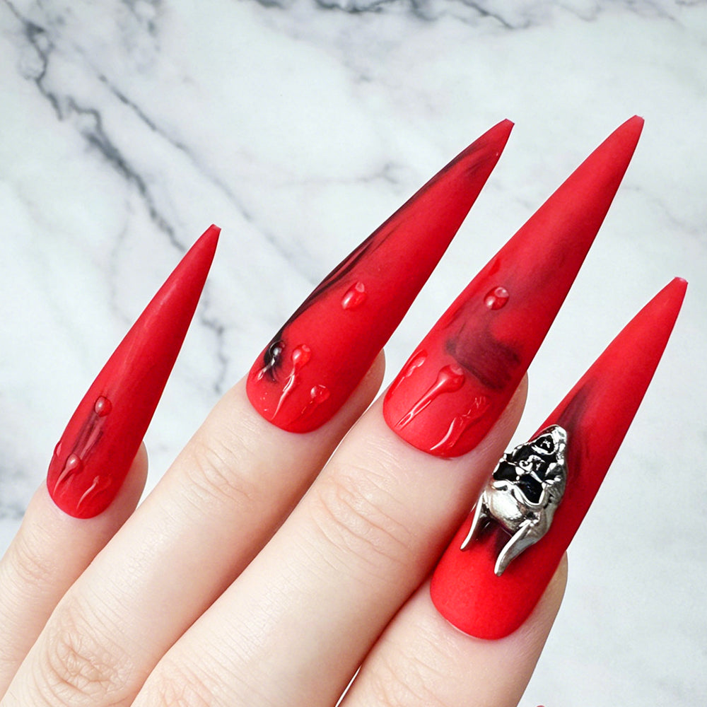 Gothic Red Skull Handmade Press-On Nails