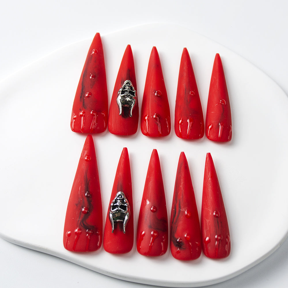 Gothic Red Skull Handmade Press-On Nails