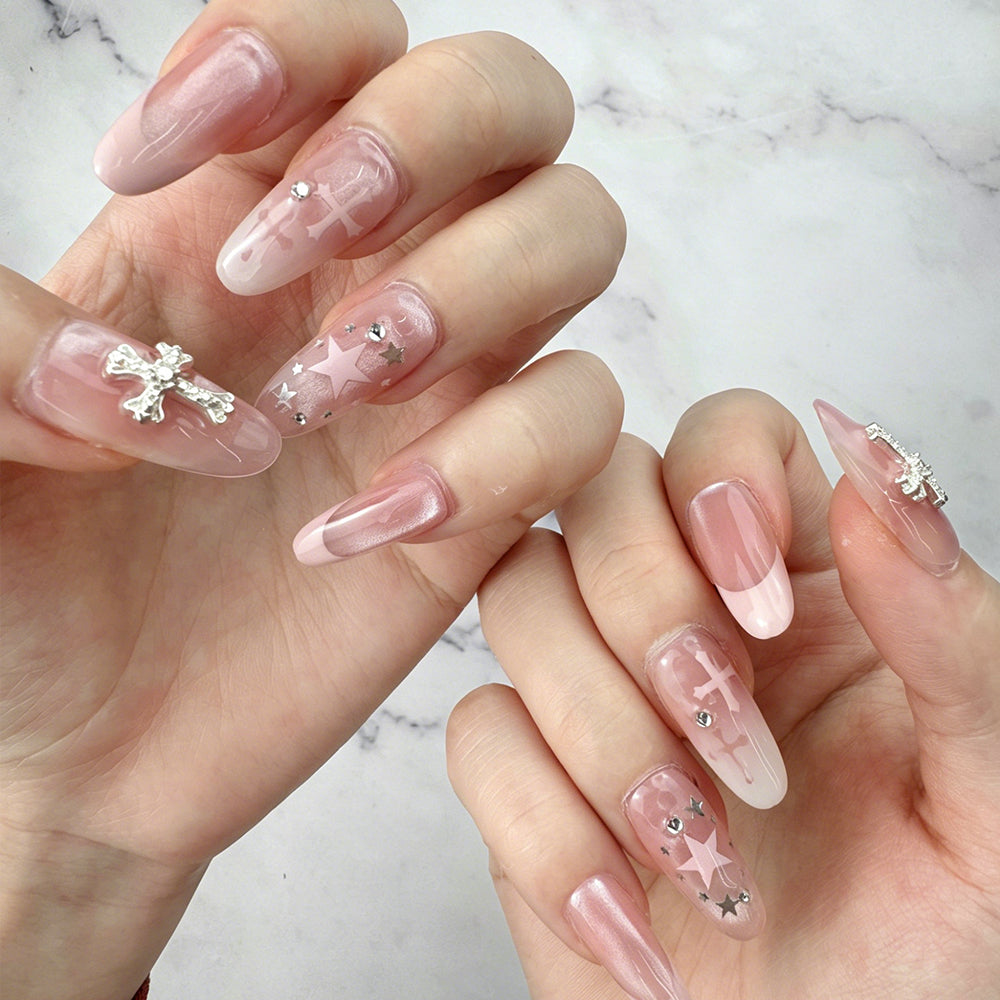 Blush Pink Celestial Cross Press-On Nails