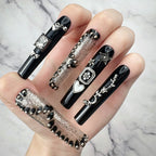 Handmade Black Silver Punk Press-On Nails