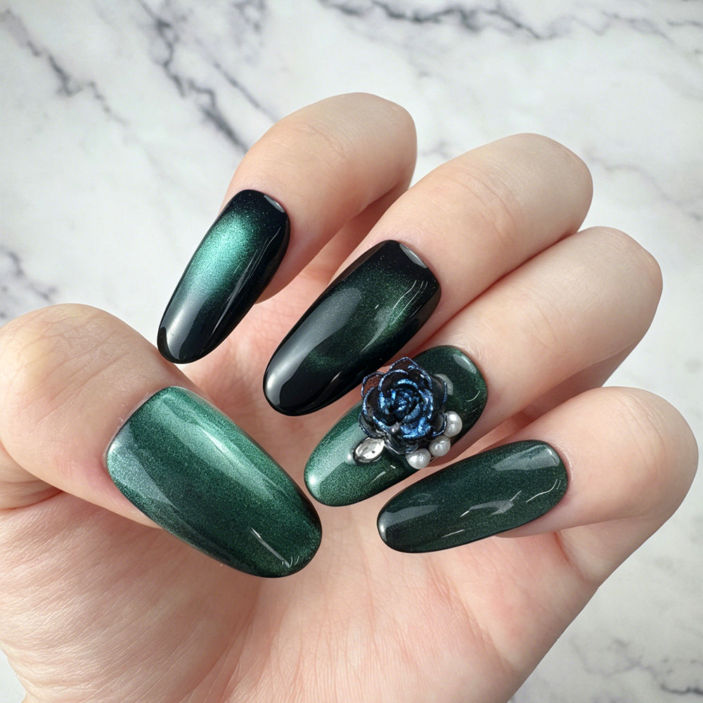 Handmade Emerald Rose Press-On Nails