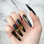 Handmade Black Gold Cat Eye Press-On Nails