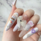 Handmade White Purple Bow Press-On Nails