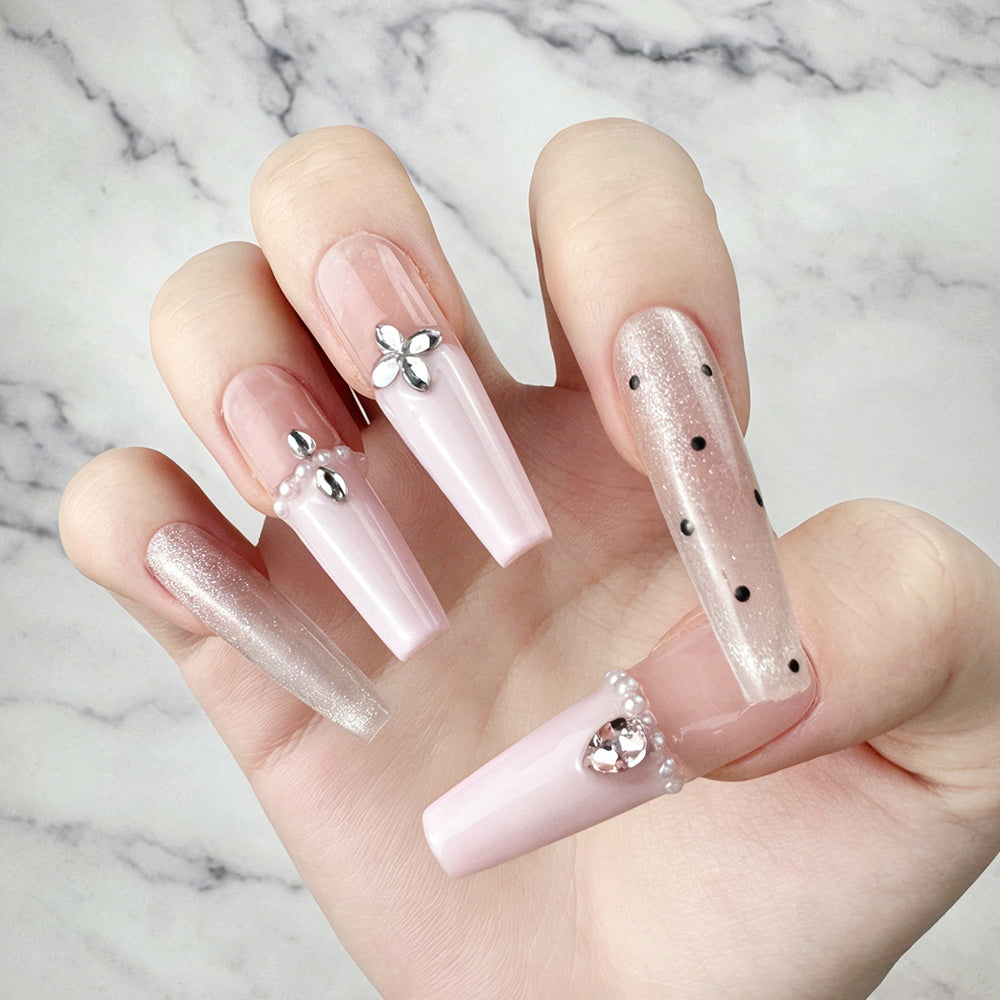 Blush Pearl Flower Press-On Nails