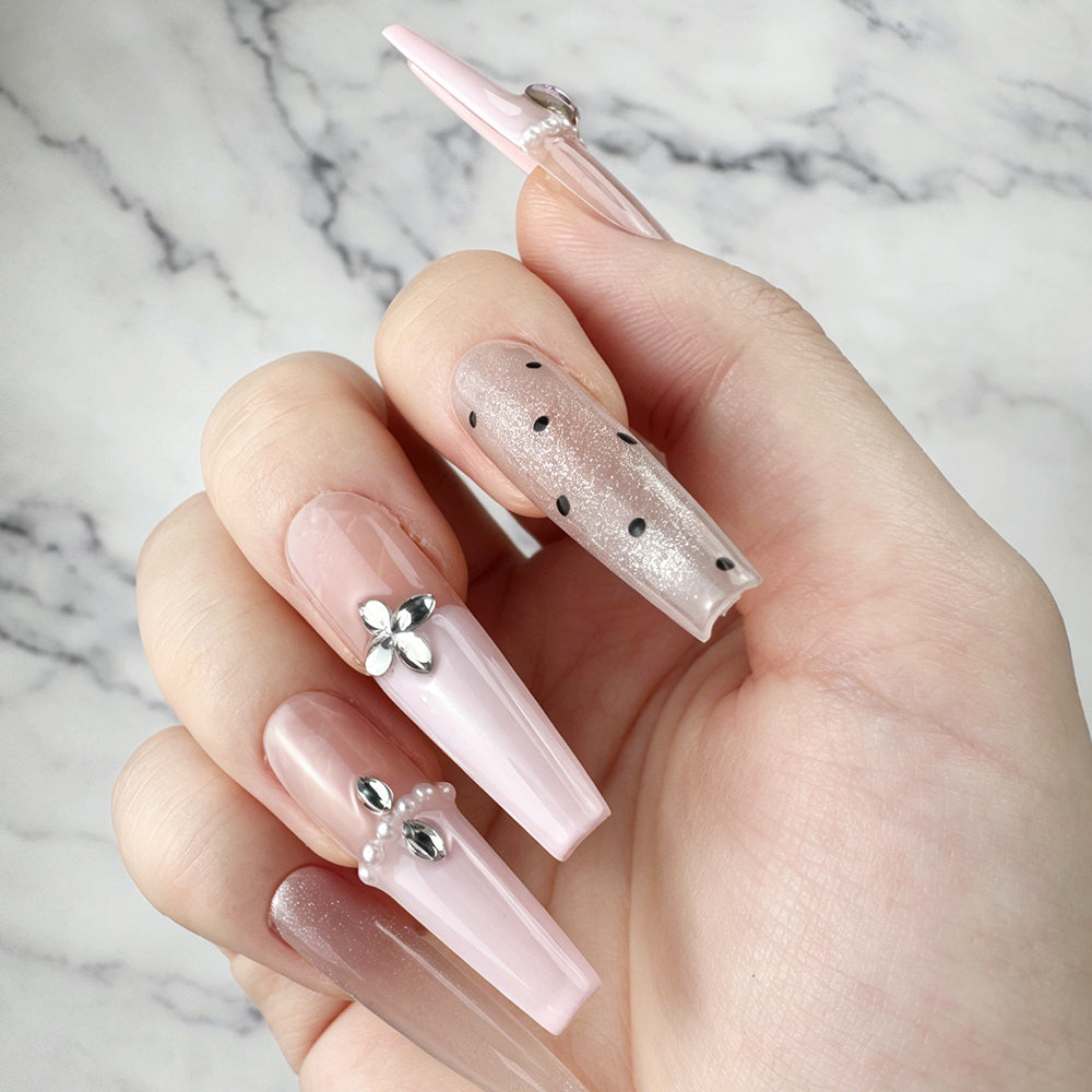 Blush Pearl Flower Press-On Nails