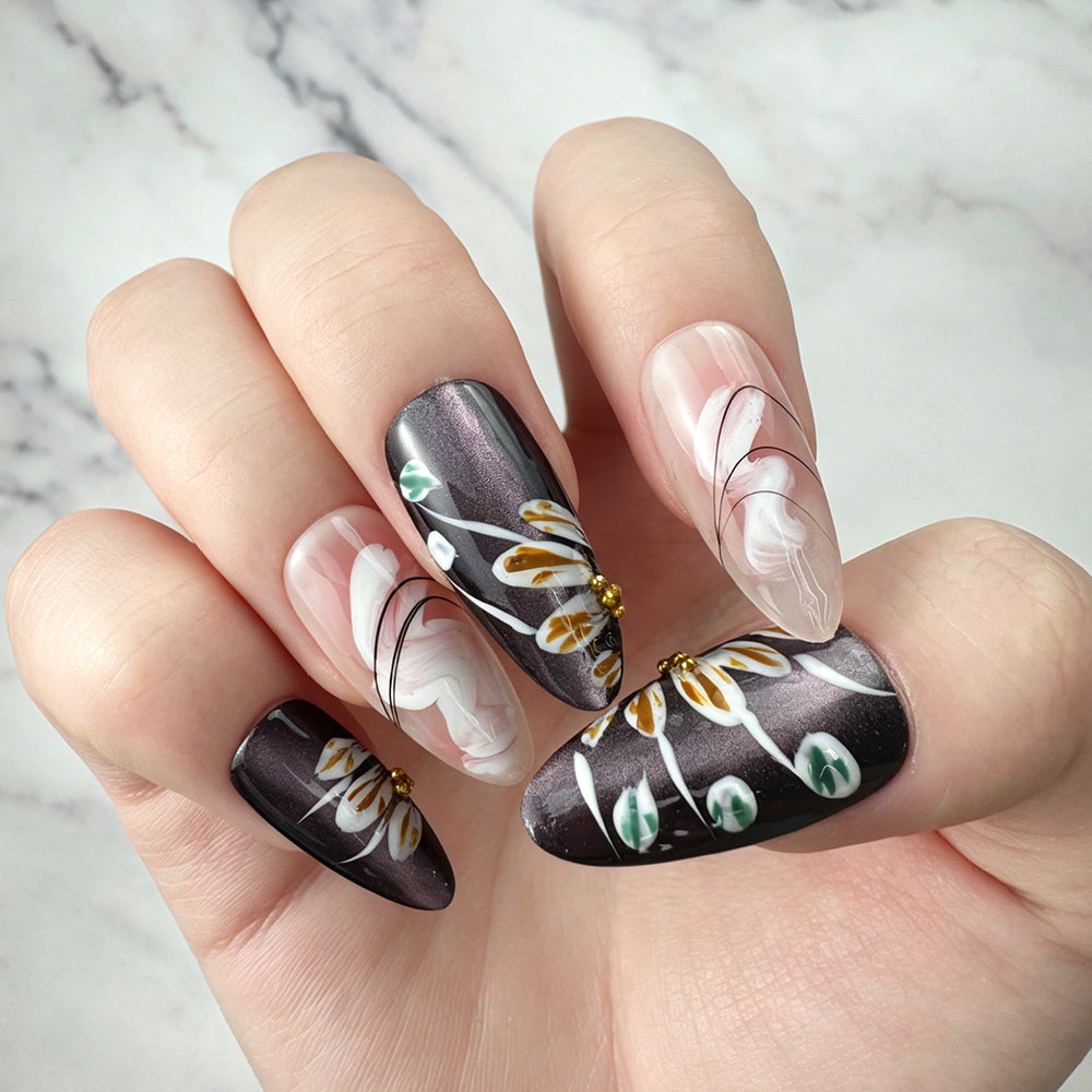 Vintage Floral Handmade Press-On Nails