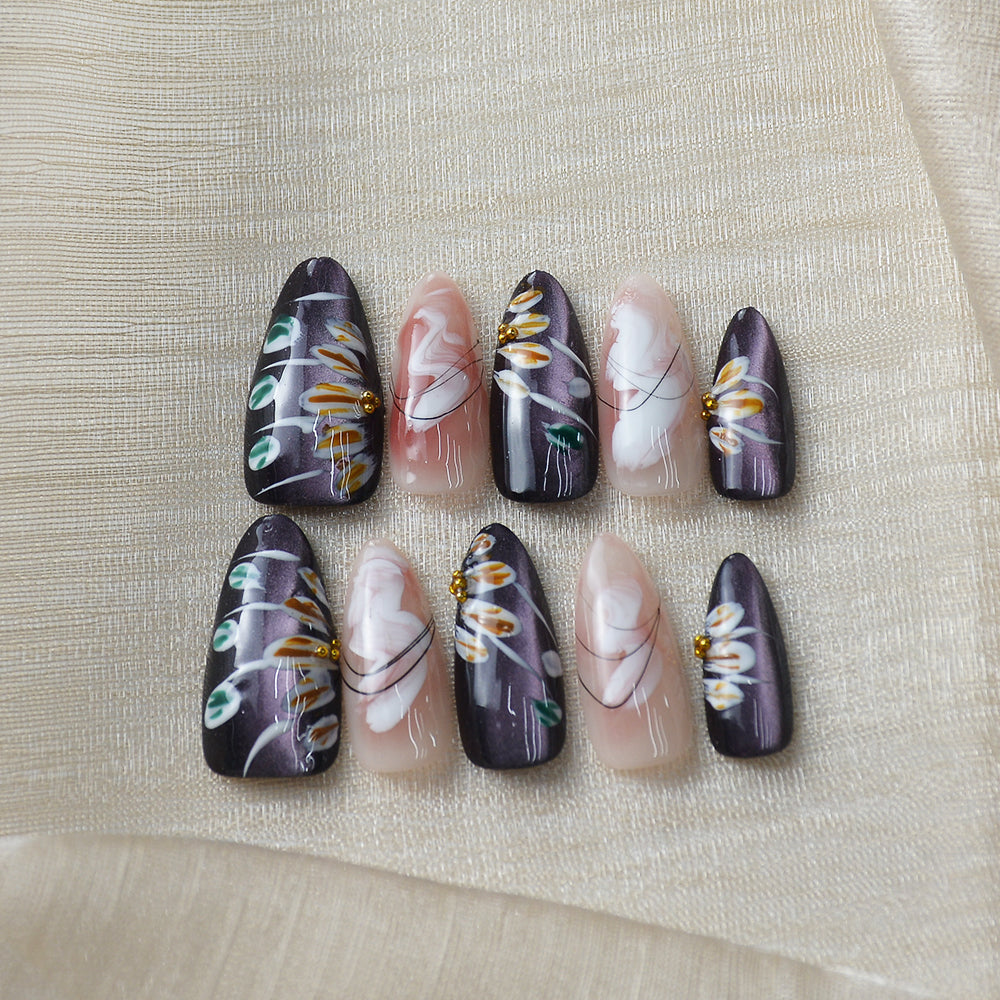 Vintage Floral Handmade Press-On Nails