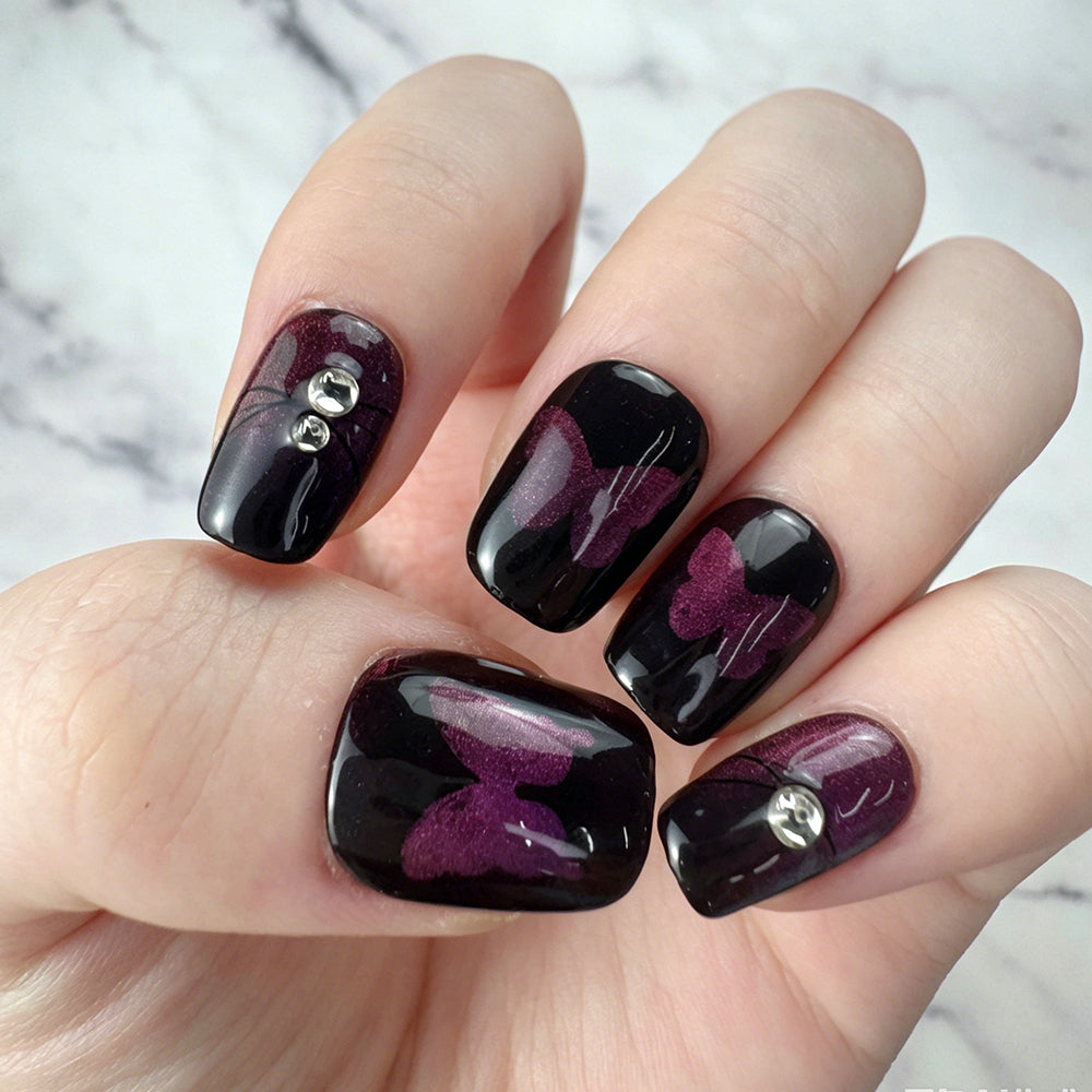 Glossy Purple Butterfly Press-On Nails