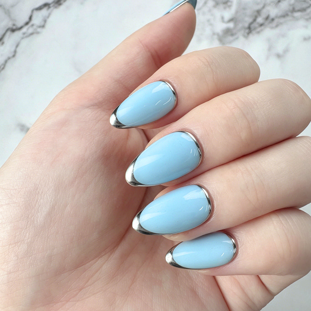 Cool Blue Silver Edge Press-On Nails