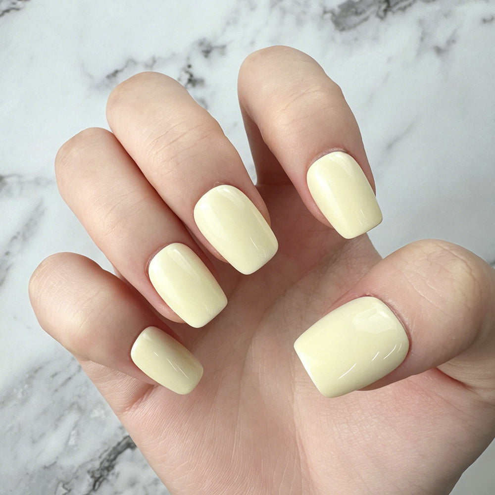 Glossy Butter Yellow Square Press-On Nails