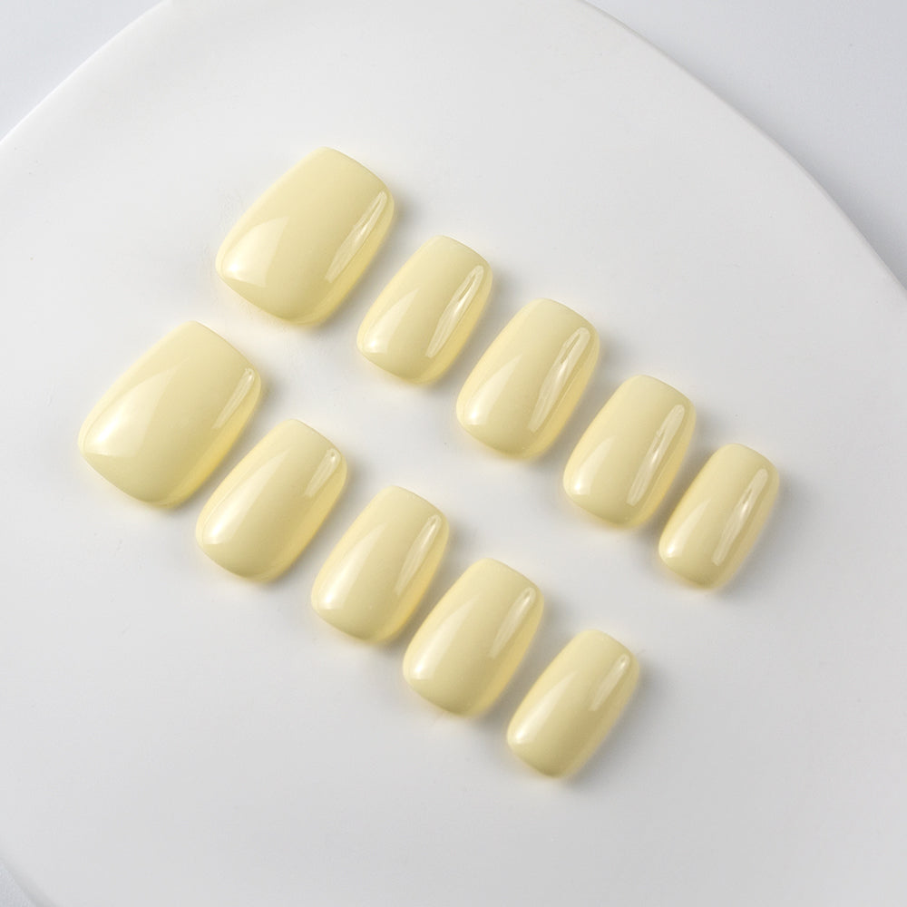 Glossy Butter Yellow Square Press-On Nails
