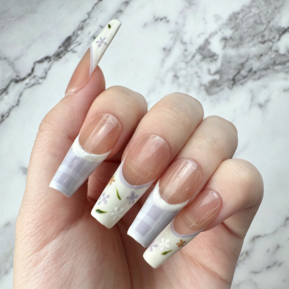 Pastel Floral Plaid Square Press-On Nails