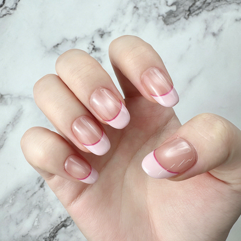 Pink Outline Rounded French Press-On Nails