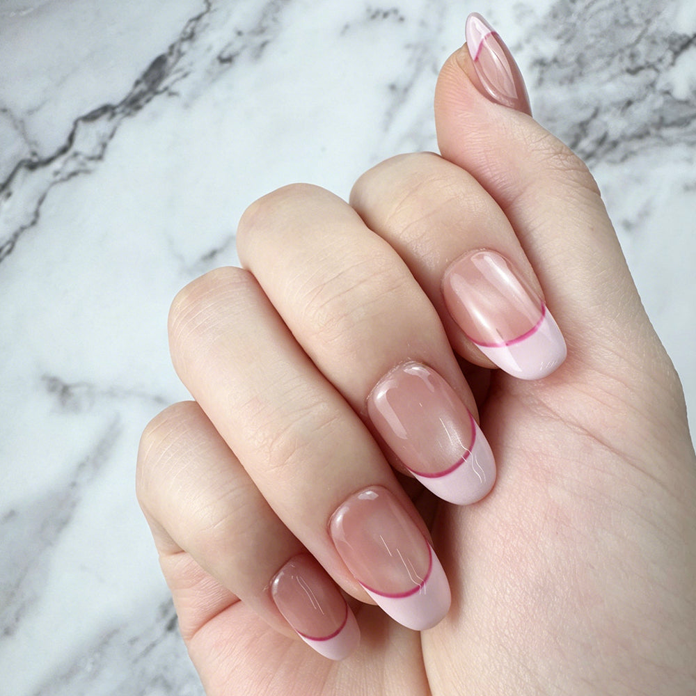 Pink Outline Rounded French Press-On Nails