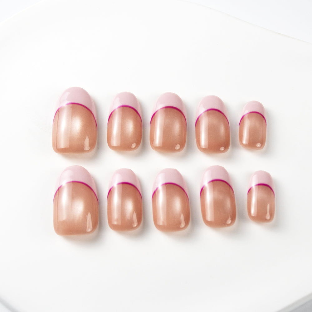 Pink Outline Rounded French Press-On Nails