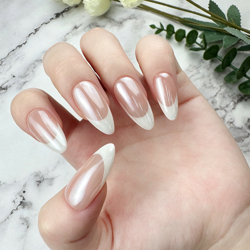 Pearl Glow Almond French Press-On Nails
