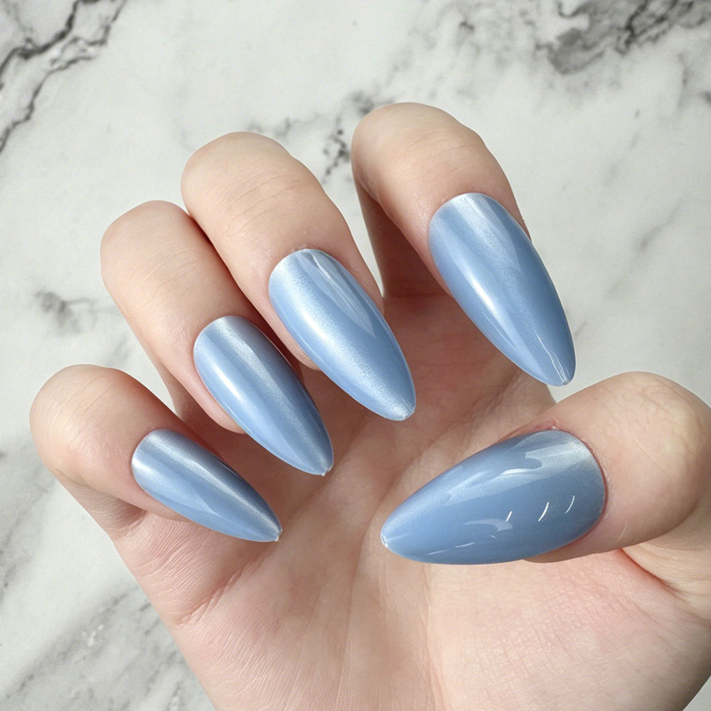 Icy Blue Cat Eye Press-On Nails