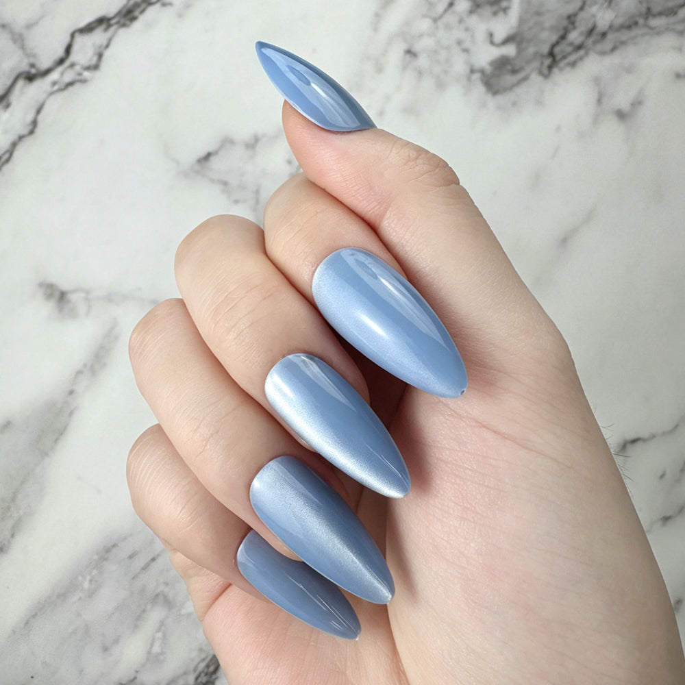 Icy Blue Cat Eye Press-On Nails