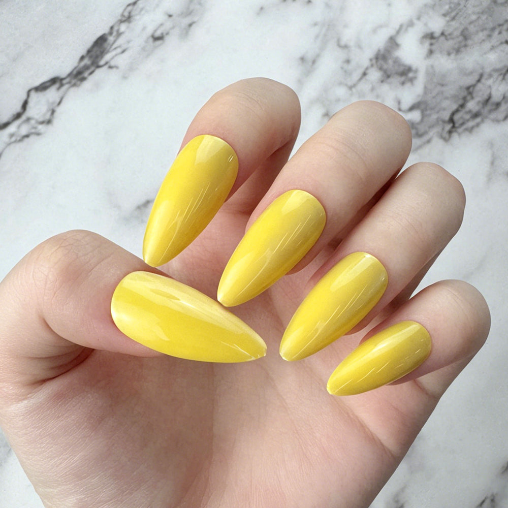 Bright Yellow Almond Press-On Nails