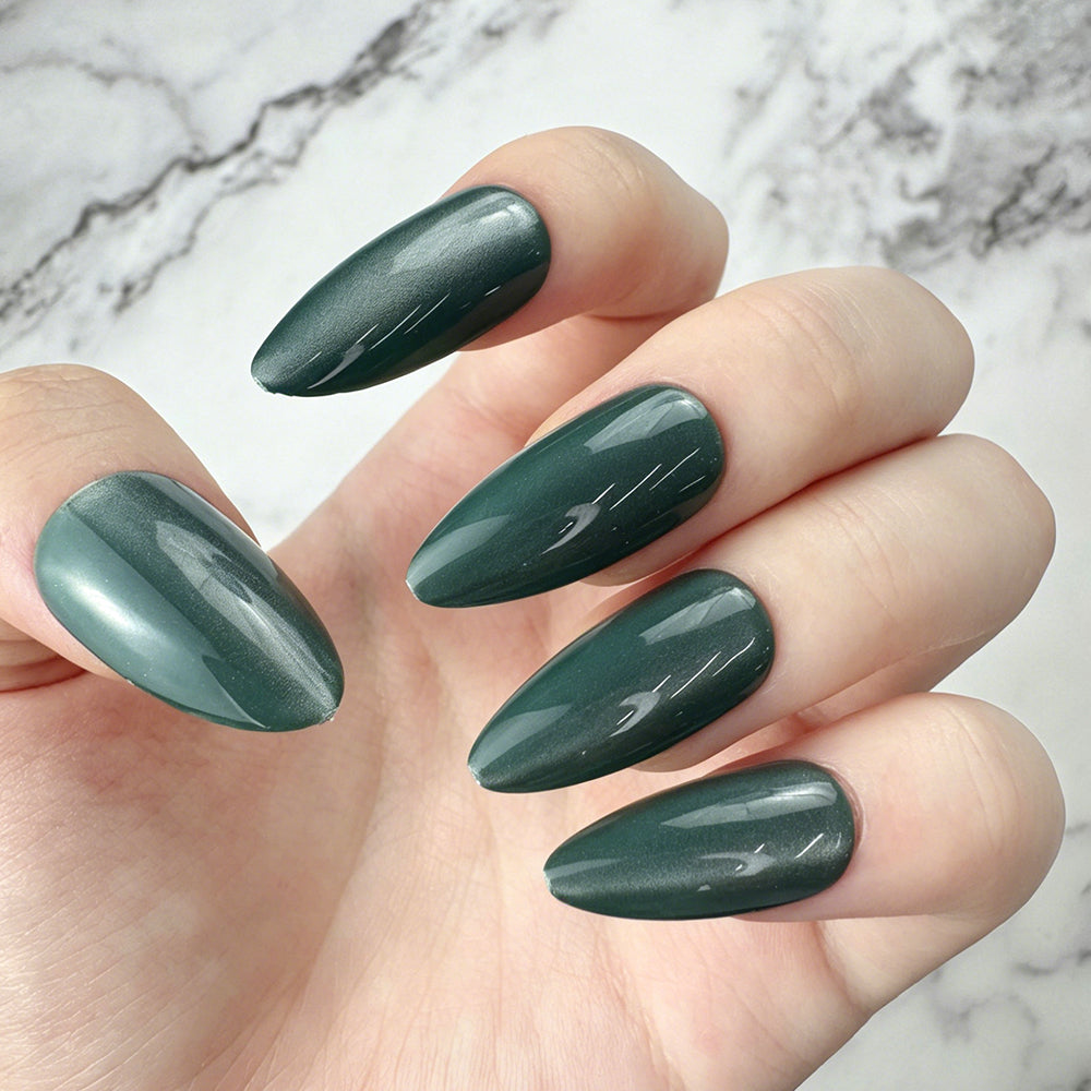 Deep Teal Cat Eye Press-On Nails