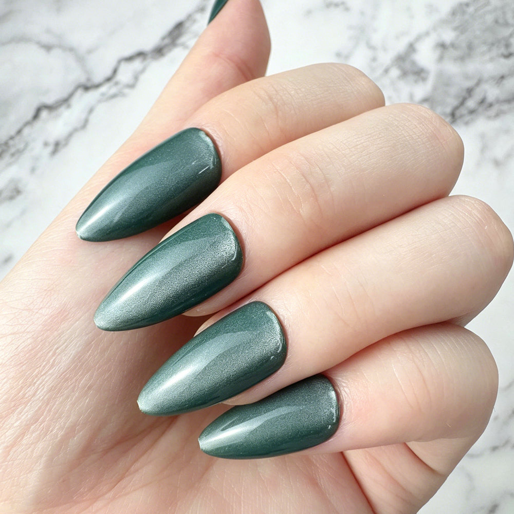 Deep Teal Cat Eye Press-On Nails